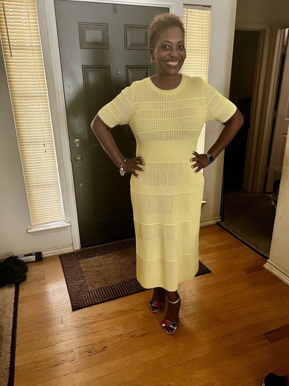 JASON WU COLLECTIVE Yellow Knit Crochet Crewneck Form Fitting Dress Size XS